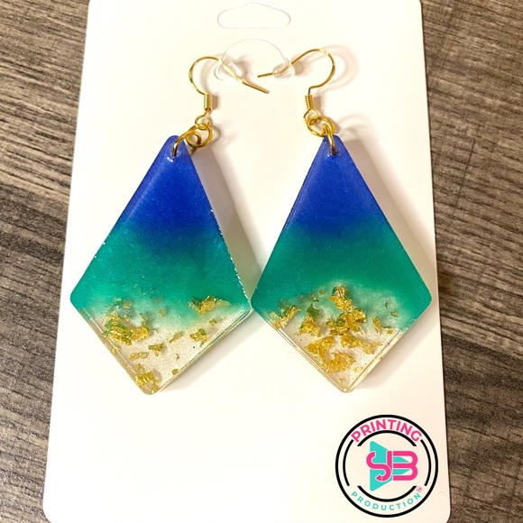 SJB Jewelry - SJB Blue Green Gold Handmade Earrings